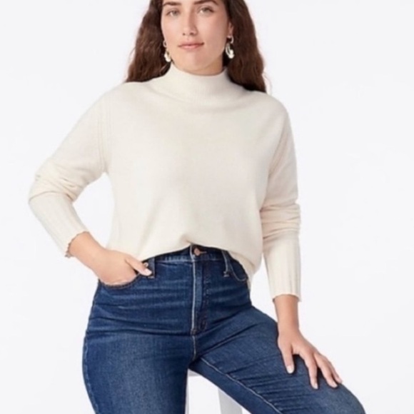 J.Crew 2X 100% Cashmere Mockneck Sweater 0560 plus size cream ivory - Picture 1 of 11
